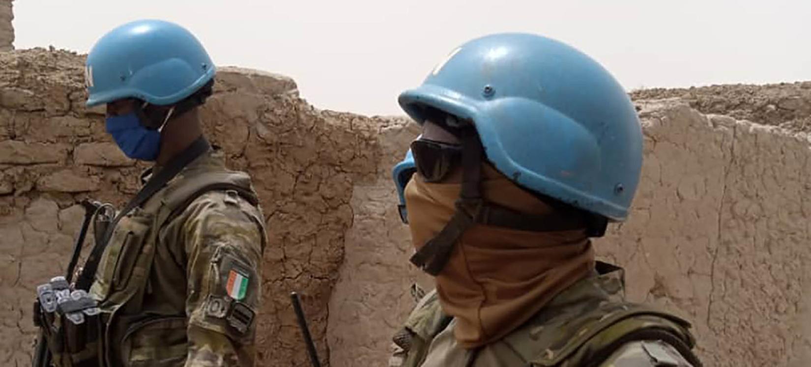 Peacekeepers from the Ivorian contingent to MINUSMA, the United Nations mission in Mali, patrol the area